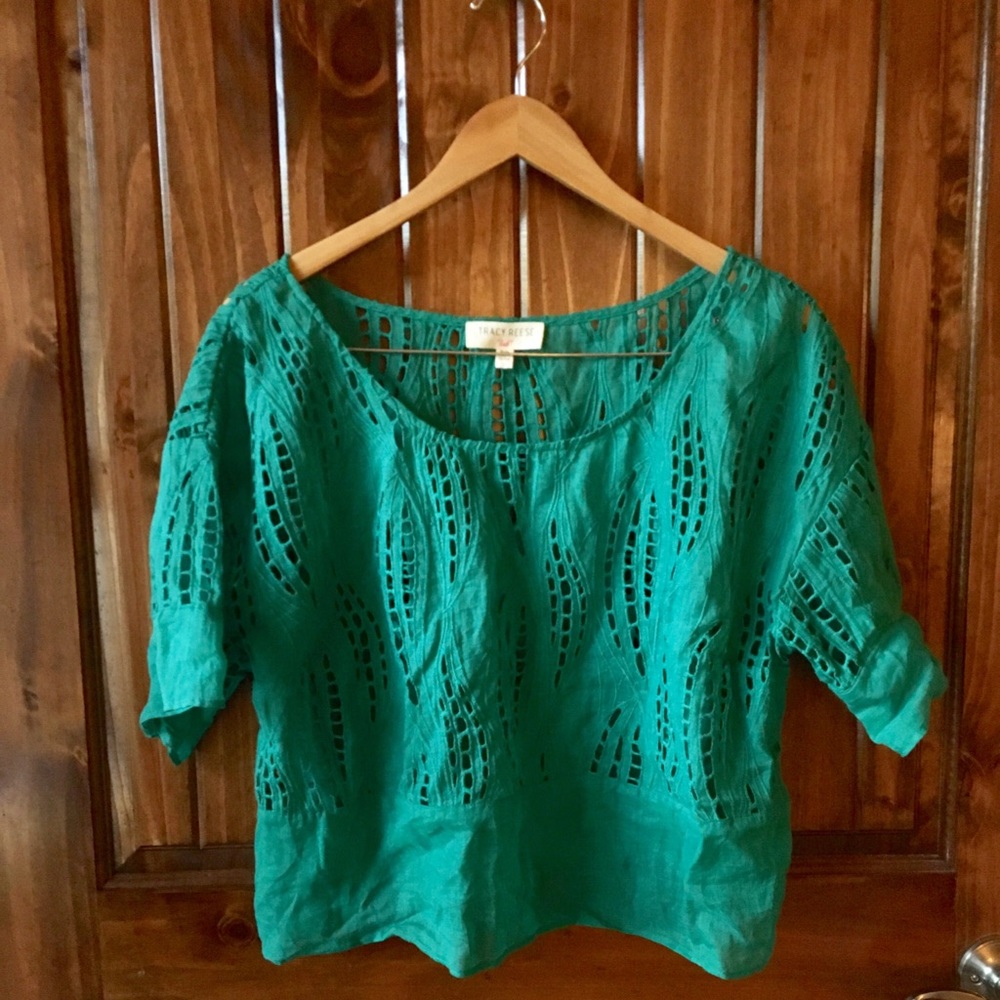 Anthropologie Tracy Reese Teal Eylet Summer Top